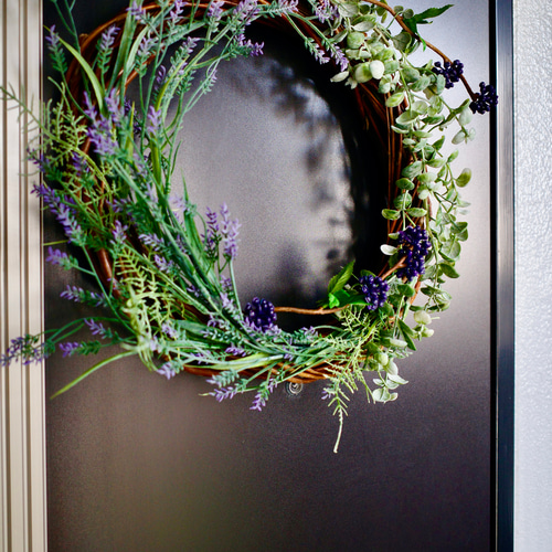 ラベンダーのシンプルナチュラルリース 造花 雑貨 夏のインテリア 雑貨