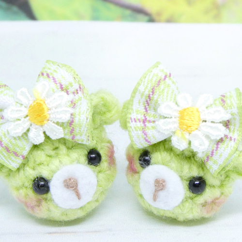 【同梱不可】 ゴム交換可能〉くまさん【チェックリボンとお花の髪飾り ファッション雑貨