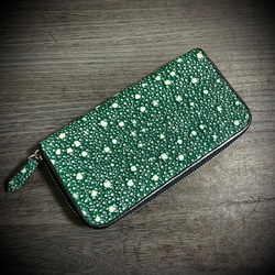スタースティングレイ 海の宝石 スターガネーシャ 長財布 財布 カード１８枚 父の日 プレゼント グリーン 緑色
