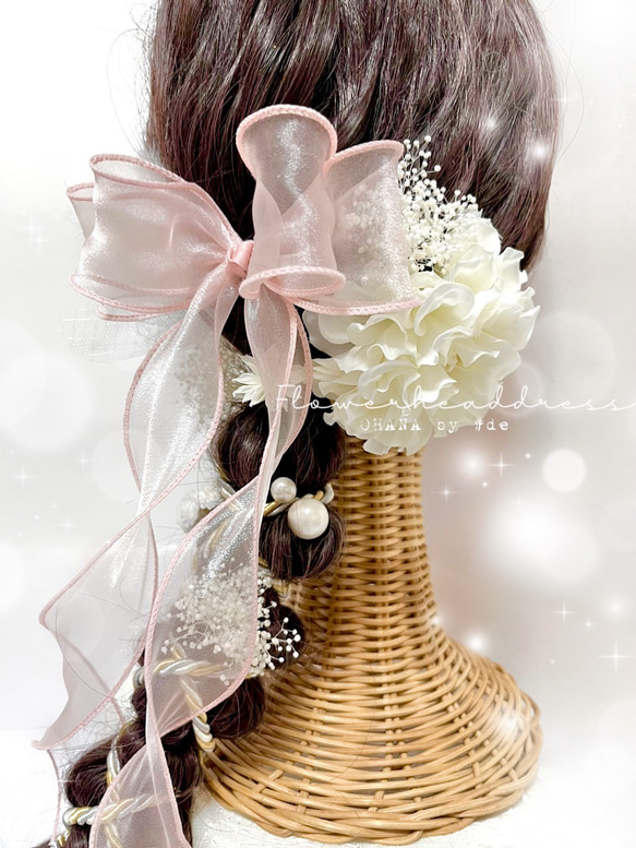 袴　振袖　髪飾り　卒業式　成人式　入学式　入園　ヘッドドレス　ウェディング　結婚式　和装　色打掛　オーガンジー　リボン 3枚目の画像