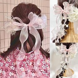 袴　振袖　髪飾り　卒業式　成人式　入学式　入園　ヘッドドレス　ウェディング　結婚式　和装　色打掛　オーガンジー　リボン 1枚目の画像