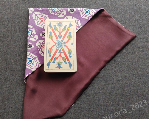 もぐもぐぶくぶく★タロット ピュアシルク タロット袱紗 薄紫×渋紫（レギュラーデッキ用