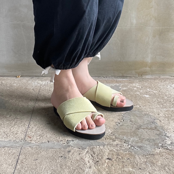 new!【'23サマー】cross sandals ver.lemon /フラットサンダル＊レモンイエロー 5枚目の画像