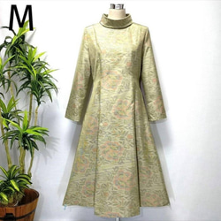 アンティーク大島紬 着物リメイク ワンピース 2WAY 花柄 Aライン