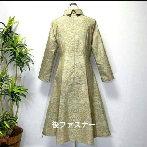 アンティーク大島紬 着物リメイク ワンピース 2WAY 花柄 Aライン