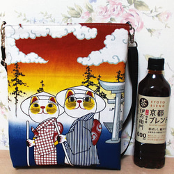 和柄福ねこ お遍路さん 富士と昇り龍 招き猫ポシェット サコッシュ 7枚目の画像