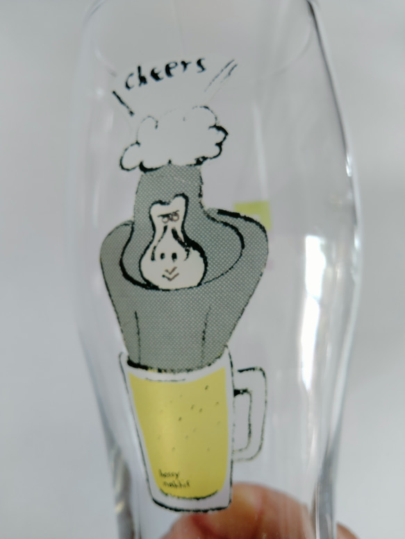 ビアグラス「cheers」ゴリラのゴッさん柄　ビールグラス　ビール　在庫限り！一点もの！ 3枚目の画像