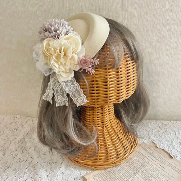 和装 髪飾り ミニハット 白ラスト一点 コサージュトーク帽b(クリーム)】成人式 七五三 髪飾り 着物 ヘッド