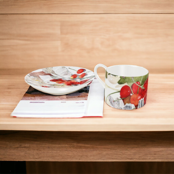 【受注生産】さくらんぼのラージカップとソーサ―　２客セット 2枚目の画像