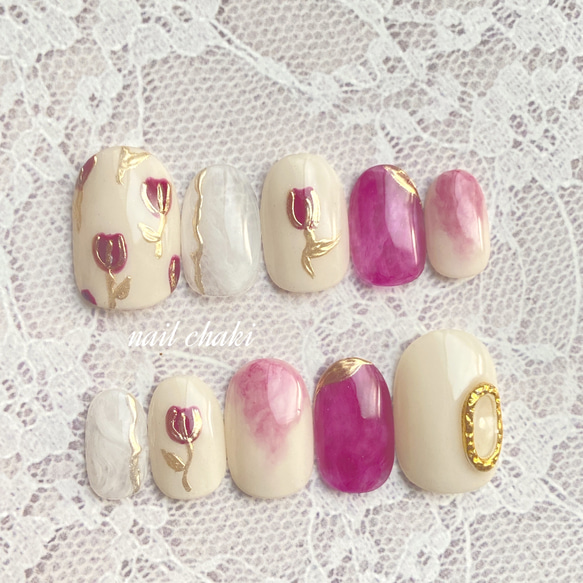 ルージュのミラーチューリップネイル ブライダルネイル 白無垢 花嫁  