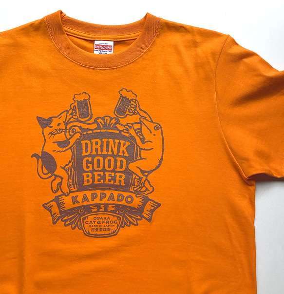 ビール大好きTシャツ（オレンジ）男女兼用 1枚目の画像