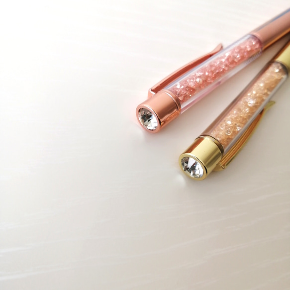 再販【キラキラビーズボールペン】【ラッピング無料】プレゼントにも❀　ハーバリウムボールペン　ピンク　ゴールド　クリスタル 16枚目の画像
