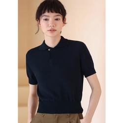 ニットpoloシャツ　半袖シャツ　Tシャツ　ネイビー　100％コットン　S-XL#215 1枚目の画像