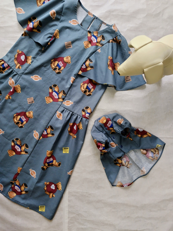 綿シーチングプリント生地を使った小型犬サイズラグランスリーブ