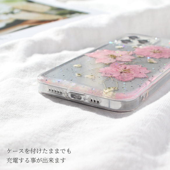 iPhoneケース クリア 押し花 15 14 Pro 13 12 SE 11 X スマホケース 花柄 可愛い 9枚目の画像