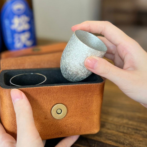 持ち歩きできる錫製酒器 my SHUKI set (ネイビー) おちょこ・ぐい呑み