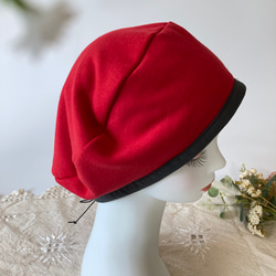 お洒落なソフトベレー帽　ケア帽子　リバーシブル　コットンレース✖️赤 4枚目の画像