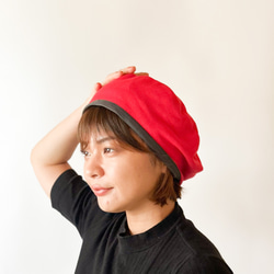 お洒落なソフトベレー帽　ケア帽子　リバーシブル　コットンレース✖️赤 11枚目の画像