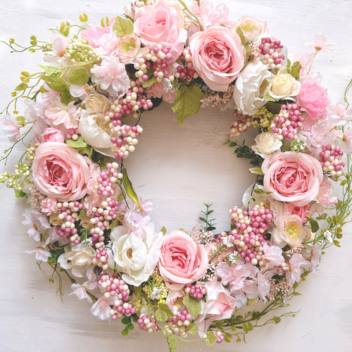 新作！☆Lサイズ・バラと桜の春色ピンクリース ☆ リース Mariage 通販  