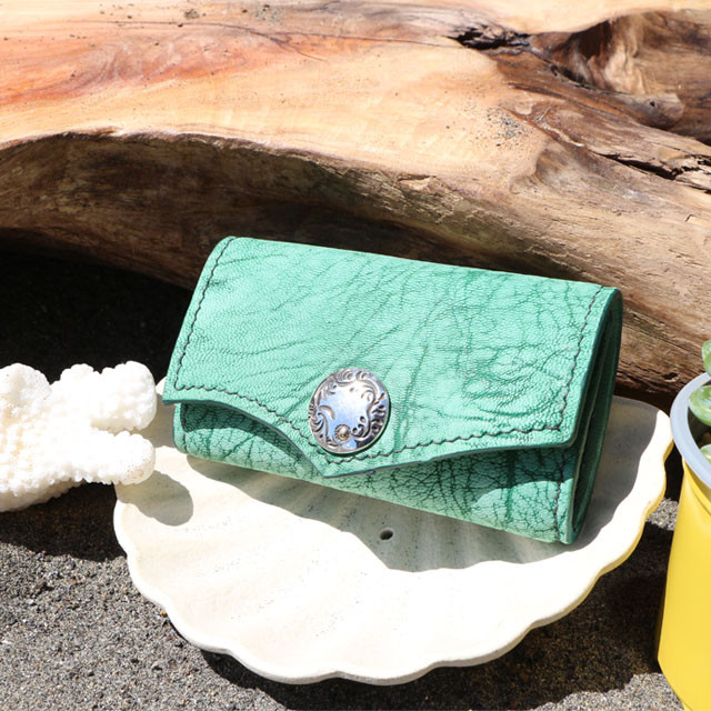 スクラブグリーンゴートレザーキーケース
