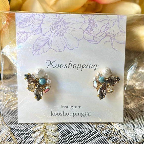 ビジューピアス&イヤリング ブルー×ブラック ビジューアクセサリー ハンドメイド イヤリング・ノンホールピアス KOOSHOPPING  通販｜Creema(クリーマ) 15925827