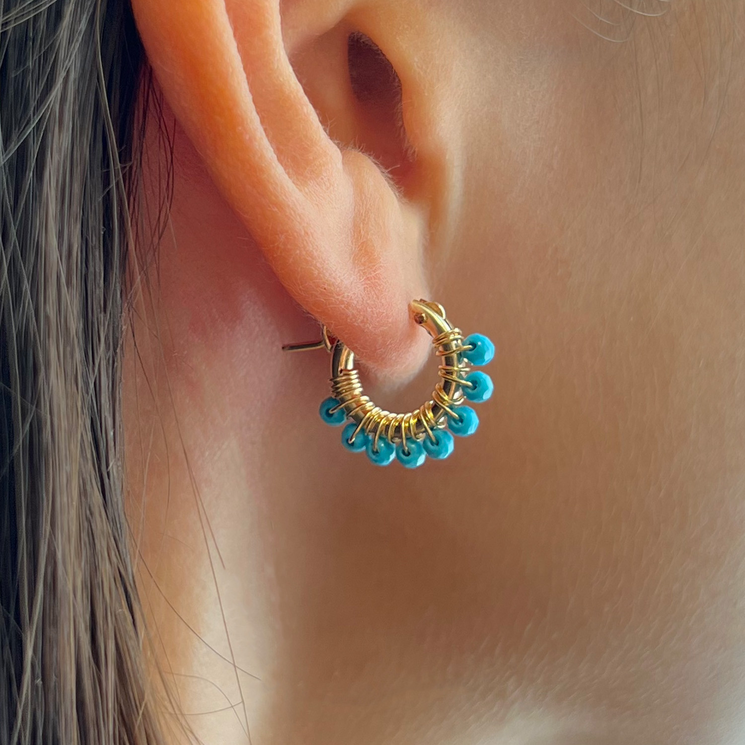 ターコイズ✴︎フープピアス