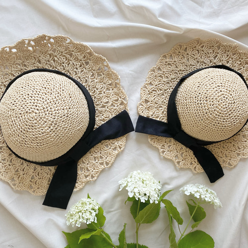 リボン付き 麦わら帽子 アイボリー