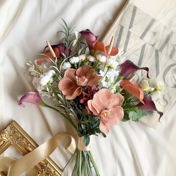 胡蝶蘭♡アンスリューム♡テラコッタ韓国風ウェディングブーケ  