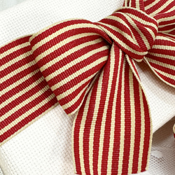 USA リボン　ストライプ　赤×ベージュ　１m単位　R3 2枚目の画像