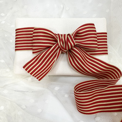 USA リボン　ストライプ　赤×ベージュ　１m単位　R3 5枚目の画像