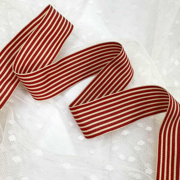 USA リボン　ストライプ　赤×ベージュ　１m単位　R3 4枚目の画像