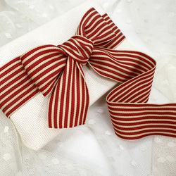 USA リボン　ストライプ　赤×ベージュ　１m単位　R3 1枚目の画像