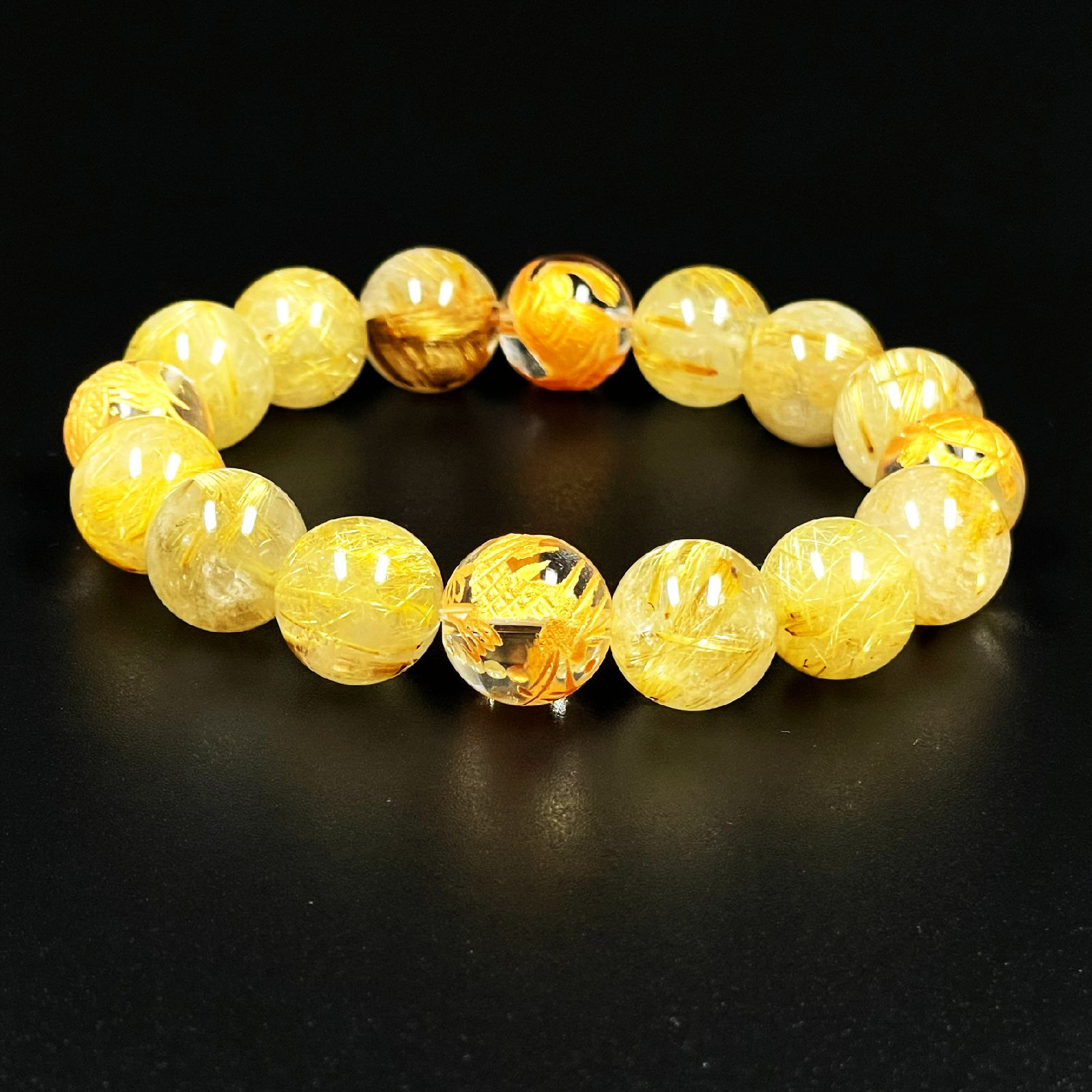 【最強金銭運数珠】12ミリ 金彫四神獣 本水晶 ゴールドタイチンルチル ブレスレット 12mm 八白土星 お守り ギフト