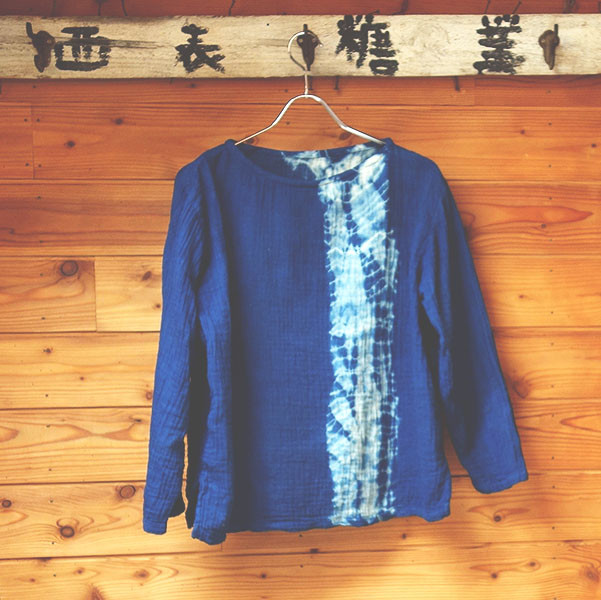 藍染絞2重ガーゼブラウス