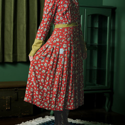 【エシカル 一点物】Rose pattern fit and flare dress (4-8) 3枚目の画像