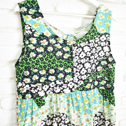 花卉拼布印花疊層連衣裙綠色 第6張的照片