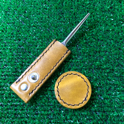 【ゴルフ好きな方へのプレゼントにもピッタリ】『革の宝石』ルガトーで作ったマーカー＆グリーンフォーク 2枚目の画像
