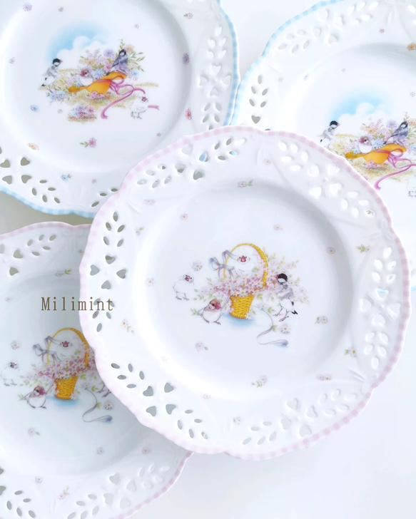 文鳥さんの透かしプレート　(カラーをお選びください)　お皿　取り皿　ケーキ皿　デーザート皿 1枚目の画像