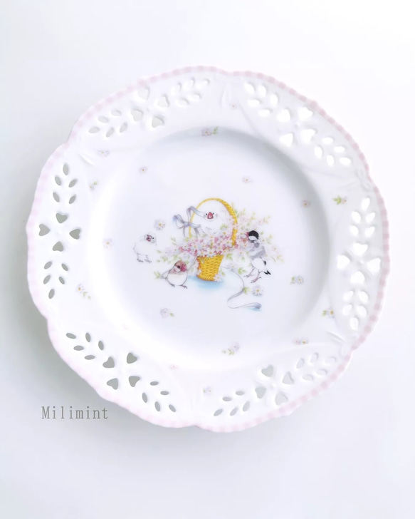 文鳥さんの透かしプレート　(カラーをお選びください)　お皿　取り皿　ケーキ皿　デーザート皿 2枚目の画像