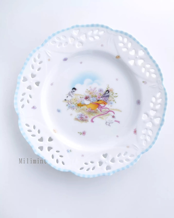 文鳥さんの透かしプレート　(カラーをお選びください)　お皿　取り皿　ケーキ皿　デーザート皿 3枚目の画像