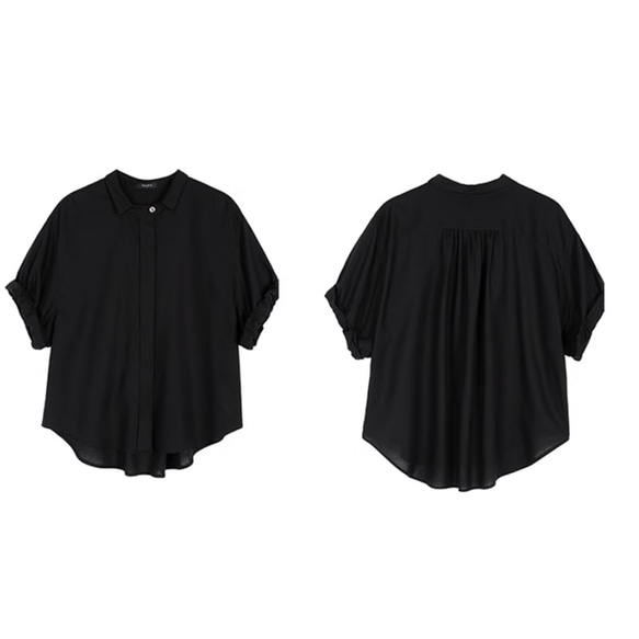 テンセルシャツ　小さい襟半袖シャツ　涼しいゆとりシャツ　ブラック　S-XL#219 18枚目の画像
