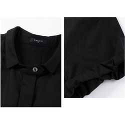 テンセルシャツ　小さい襟半袖シャツ　涼しいゆとりシャツ　ブラック　S-XL#219 16枚目の画像