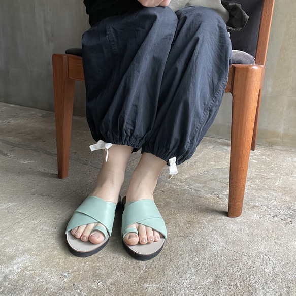 new!【'23サマー】cross sandals ver.mint /フラットサンダル＊ミントグリーン 6枚目の画像