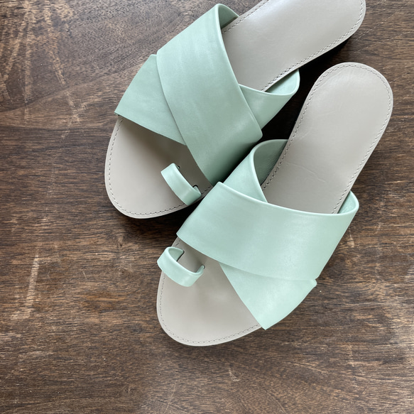 new!【'23サマー】cross sandals ver.mint /フラットサンダル＊ミントグリーン 2枚目の画像