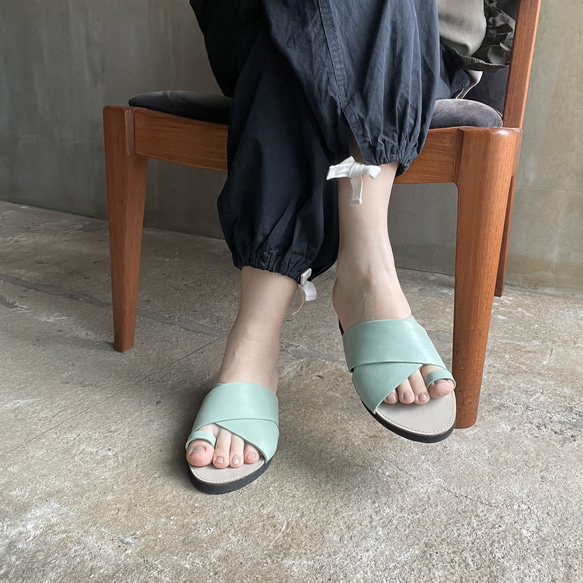 new!【'23サマー】cross sandals ver.mint /フラットサンダル＊ミントグリーン 7枚目の画像