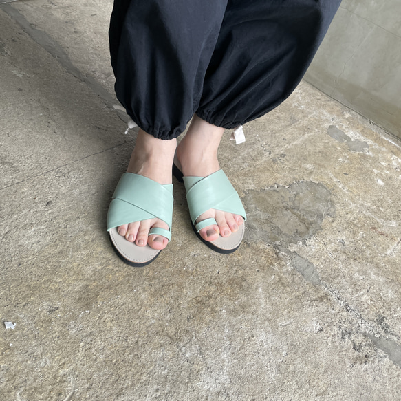 new!【'23サマー】cross sandals ver.mint /フラットサンダル＊ミントグリーン 5枚目の画像