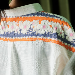 Retro floral striped blouse (4-13) 6枚目の画像