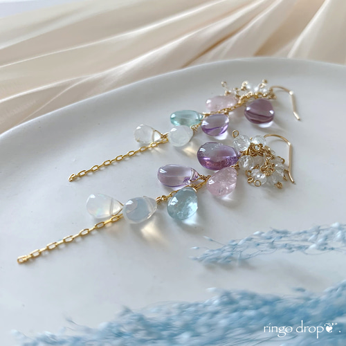 14kgfカラーオパールロングピアス/イヤリング