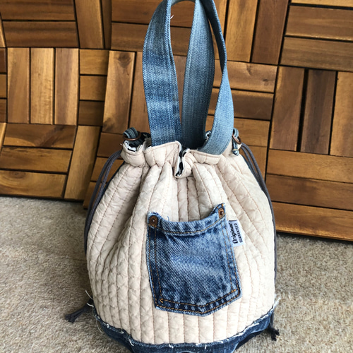 デニム☆ヌビ巾着バッグ 巾着バッグ 6shop 通販 15927078｜Creema