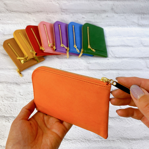 【 イタリアンレザー 】 ミニ財布 （ オレンジ）【ハンドメイド】 ほぼカードサイズなミニマム財布【オレンジ】 キャッシュレス
